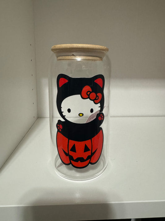 Pumpkin Cat Glass Cup